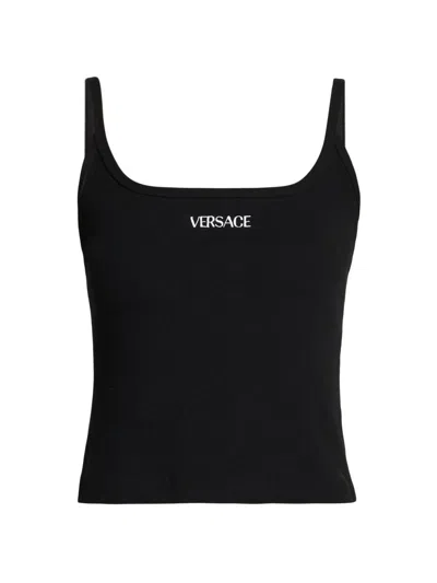 Versace Women's Rib-knit Stretch Cotton Tank In Black