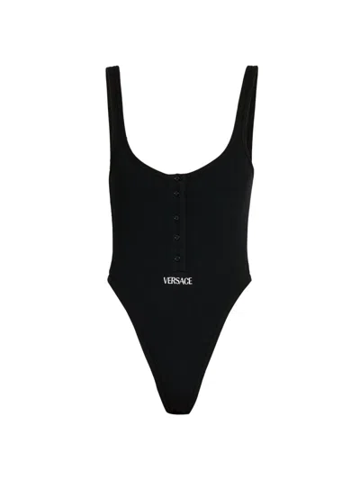 Versace Women's Rib-knit Stretch-cotton Bodysuit In Black