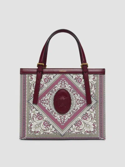 Versace Women's Rivière Medium Neoclassic Barocco Cotton Tote Bag In Multicolor Oxblood Gold