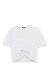 Versace Cropped T-shirt With Twist Detail And Safety Pin Logo In Grey