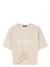 Versace Cropped T-shirt With Twist Detail And Safety Pin Logo In Nude & Neutrals