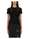 Versace Safety Pin Gathered Short-sleeved Top In Black