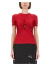 Versace Safety Pin Gathered Short-sleeved Top In Red