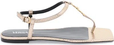 Versace Square-headed Flat Sandals In Champagne
