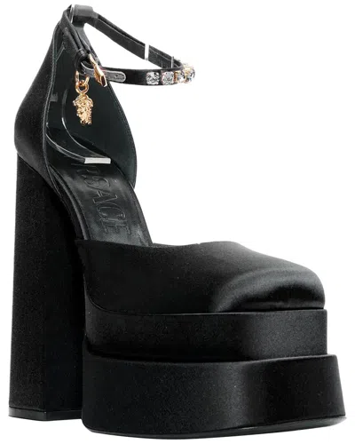 Pre-owned Versace Women's Satin Runway Aevitas 155 Satin G Crystal Medusa Double  Platform (authentic Pre-love