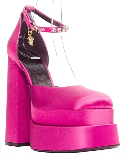 Pre-owned Versace Women's Satin Runway Aevitas Double Platform Heel (authentic Pre-  Loved)