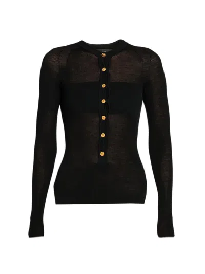 Versace Women's Sheer Wool-blend Cardigan In Black