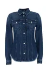 Versace Shirt Denim R Washed Medium Blue With Frayed Edge In Multicolor