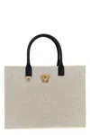 Versace Round Handle Canvas Shopping Bag With Medusa Detail In Multicolor