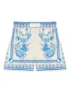 Versace Underwater Barocco Bicolor Foulard Cotton Poplin Pull-on Shorts