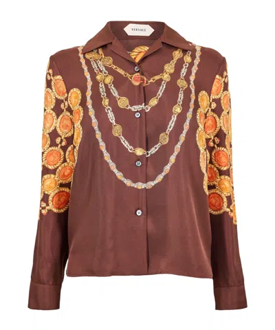 Versace Women's Silk Long Sleeve Patterned Shirt In Red