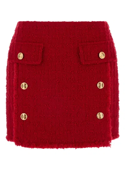 Versace Maroon Heritage Tweed Mini Skirt In Red