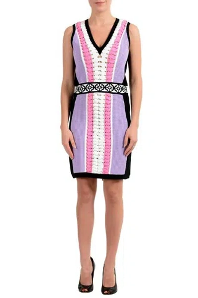 Pre-owned Versace Women's Sleeveless Stretch Sheath Knitted Dress Us 6 It 42 In Multicolor