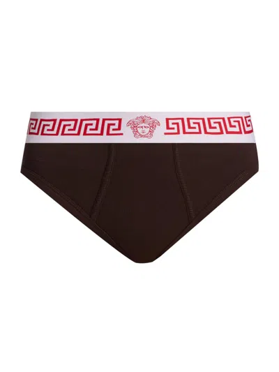 Versace Women's Slip Cotton Rib Briefs In Brown