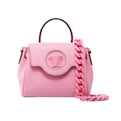 Versace Women Small Leather Medusa Top Handle Bag In Pink
