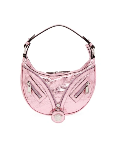 Versace Women's Small Medusa Metallic Leather Hobo Bag In Baby Pink