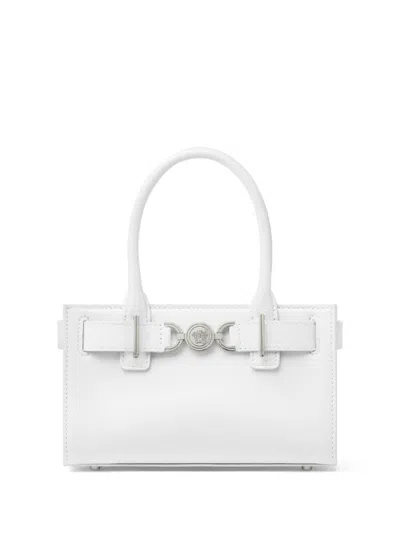 Versace Solid Color Leather Medusa'95 Tote Bag With Silver-tone Hard In White