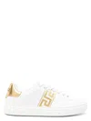 Versace Leather Sneakers Greca Embroidered Detail Gold Accents In White Gold
