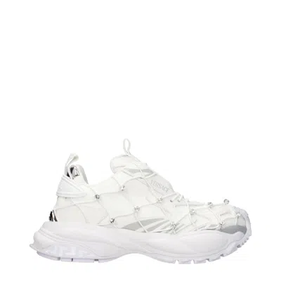 Versace Rhinestone-embellished Fabric Sneakers In White
