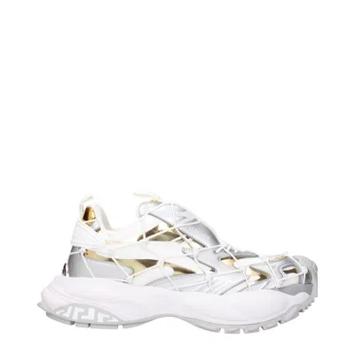 VERSACE VERSACE WOMEN'S SNEAKERS WHITE/SILVER FABRIC