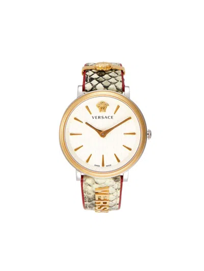 Versace Women's Stainless Steel & Snake-print Leather Strap Watch In Two Tone