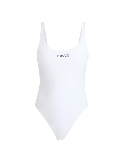 Versace Women's Stamped Logo One-piece Swimsuit In White
