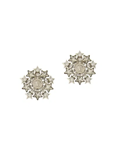 Versace Women's Star Stream Silvertone & Glass Crystal Stud Earrings