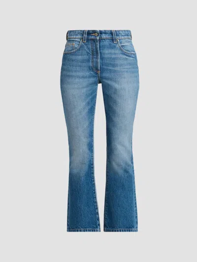 Versace Women's Stone-wash Crop Slim Jeans In Blue