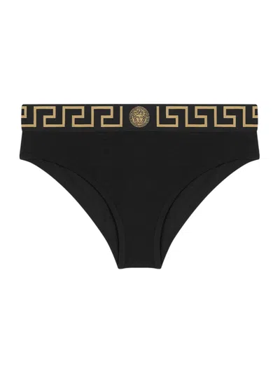 Versace Women's Stretch Cotton Logo Briefs In Black