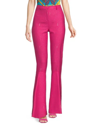 Versace Women's Striped Virgin Wool Blend Bootcut Pants In Pink