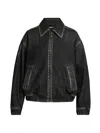 Versace Denim Jacket Elasticated Cuffs Hem Pockets Studs In Black