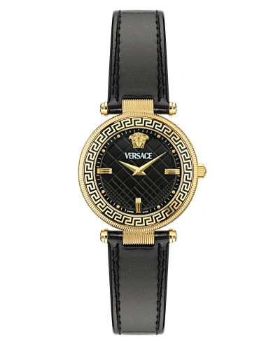 Versace Women's Swiss Black Leather Strap Watch 35mm In Gold