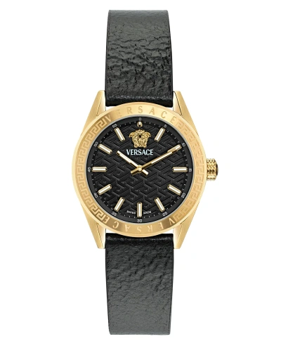 Versace Women's Swiss Black Leather Strap Watch 36mm In Gold