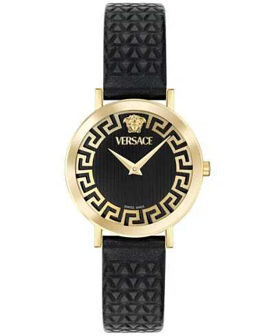 Versace Women's Swiss Daedalus Black Leather Strap Watch 35mm In Gold