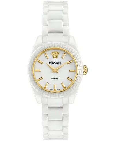 VERSACE WOMEN'S SWISS DV ONE MINI WHITE CERAMIC BRACELET WATCH 28MM