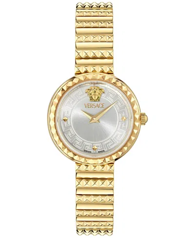 Versace Women's Swiss Greca Goddess Gold Ion Plated Studded Bracelet Watch 28mm