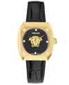 Versace Women's Swiss Medusa Antares Black Leather Strap Watch 35mm In Gold