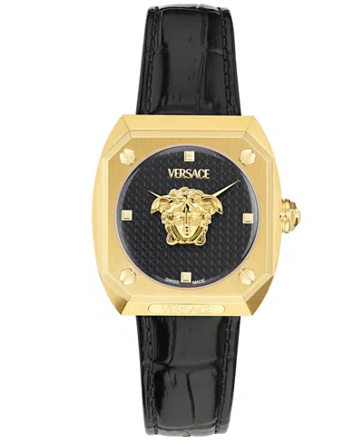 Versace Women's Swiss Medusa Antares Black Leather Strap Watch 35mm In Gold