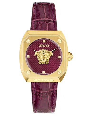Versace Women's Swiss Medusa Antares Burgundy Leather Strap Watch 35mm In Gold