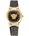 Versace Women's Swiss Medusa Infinite Black Leather Strap Watch 38mm In Ip Yellow Gold
