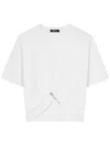 Versace Cropped T-shirt With Twist Detail And Safety Pin Logo In White