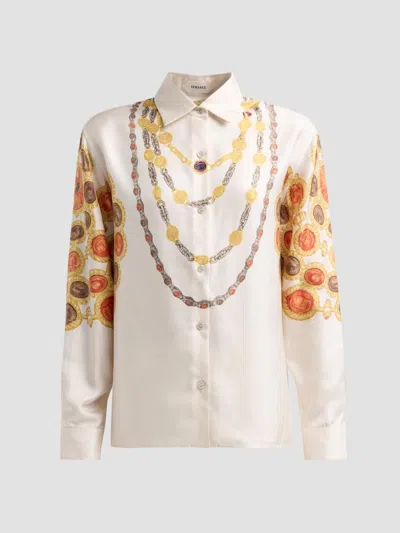Versace Printed Silk Twill Shirt In Neutral