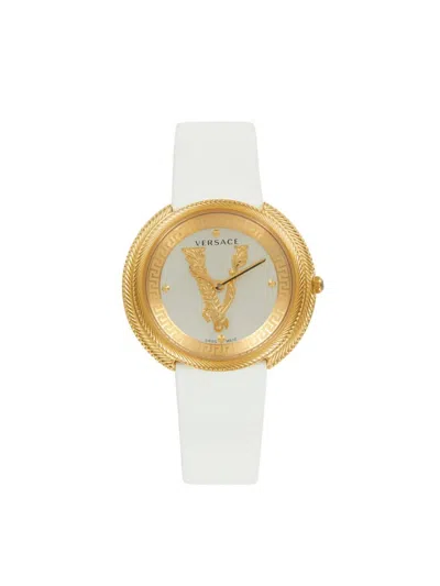 Versace Women's Thea 38mm Ip Goldtone Stainless Steel & Leather Strap Watch In Silver