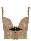 Versace Garden Monogram Patterned Crop Top With Clip Closure In Brown
