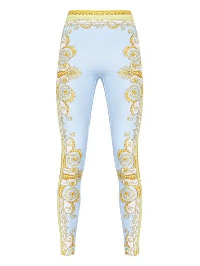 Versace Light Blue Baroque Pattern Work-out Leggings
