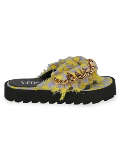 Versace Women's Tweed Chain Platform Sandals In Gold