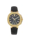 Versace Women's V-chrono Square Goldtone Stainless Steel Case & Leather Strap Chronograph Watch/40mm In Black