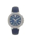 Versace Women's V-chrono Square Stainless Steel Case & Leather Strap Chronograph Watch/40mm In Blue
