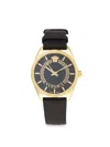 Versace Women's V-circle Ip Yellow Gold & Black Guilloché Dial Grosgrain-strap Watch/36mm In Gold