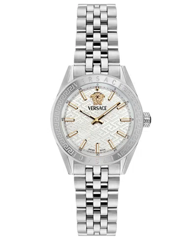 Versace Women's V-code Silver Stainless Steel Bracelet Watch, 36mm In Metallic